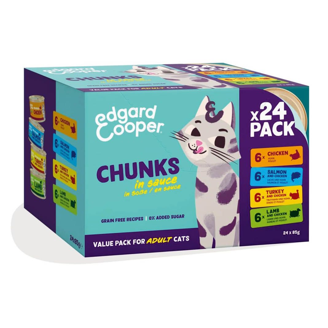 Edgard & Cooper Cat Multipack - Stückchen in Sauce - Huhn, Lachs, Lamm, Truthahn | 24 x 85 g