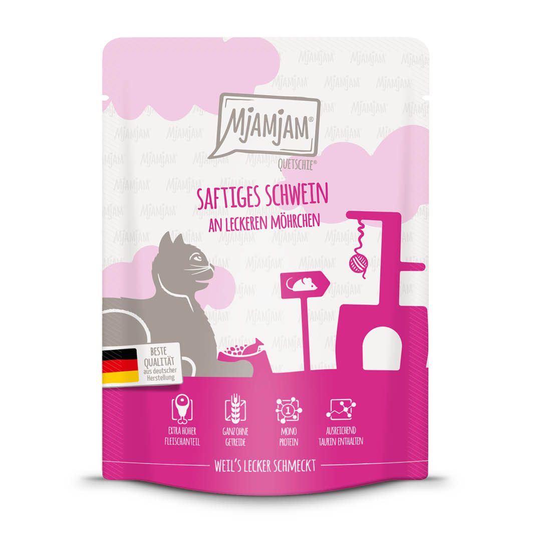 MjAMjAM Cat - saftiges Schwein an leckeren Möhrchen - Quetschie | 6 x 300 g