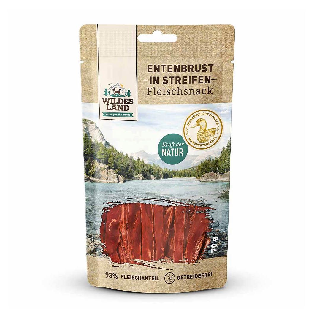 Wildes Land Fleischsnacks - Entenbrust in Streifen | 7 x 70 g