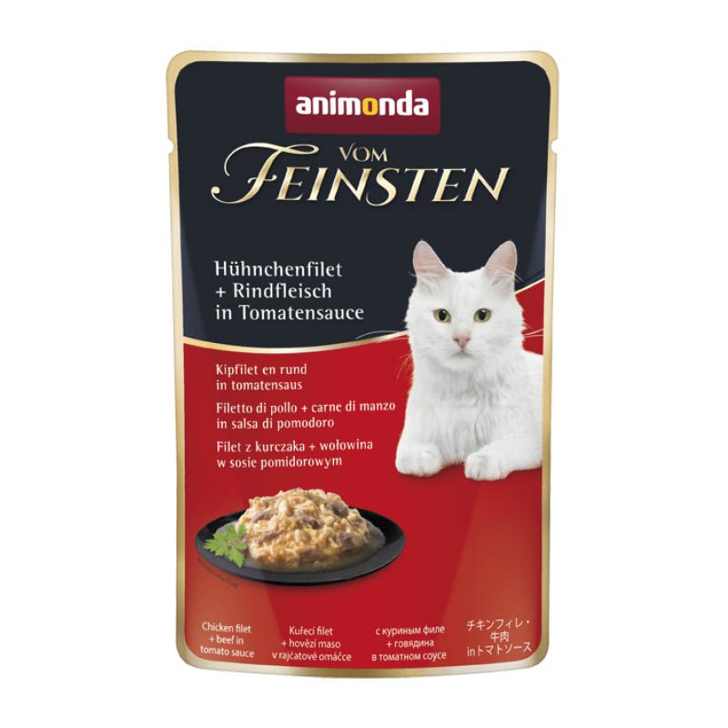 animonda Vom Feinsten - Pouch - Adult - mit Hühnchenfilet + Rindfleisch in Tomatensauce | 18 x 50 g
