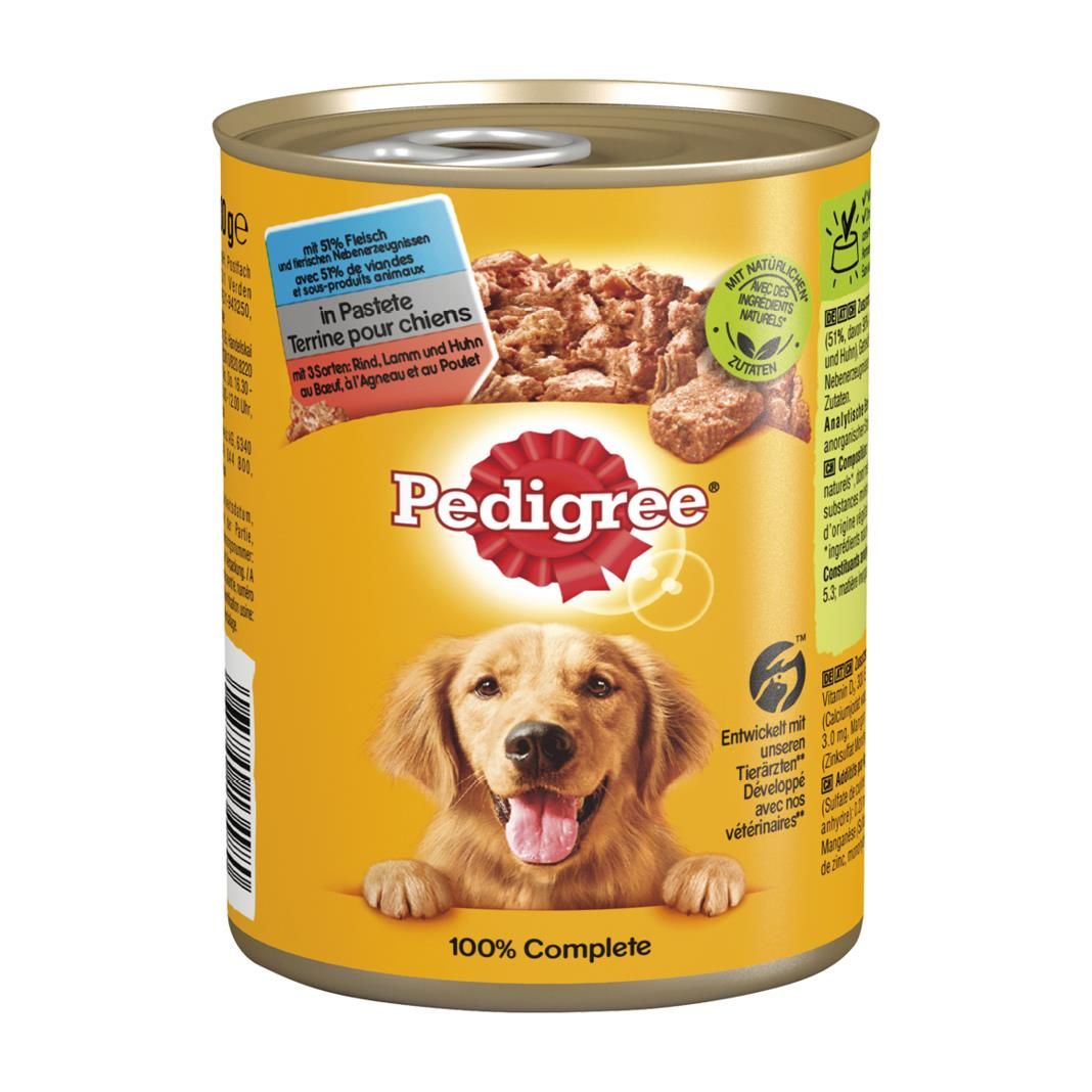PEDIGREE® Dose mit 3 Sorten: Rind, Lamm und Huhn in Pastete | 12 x 800 g
