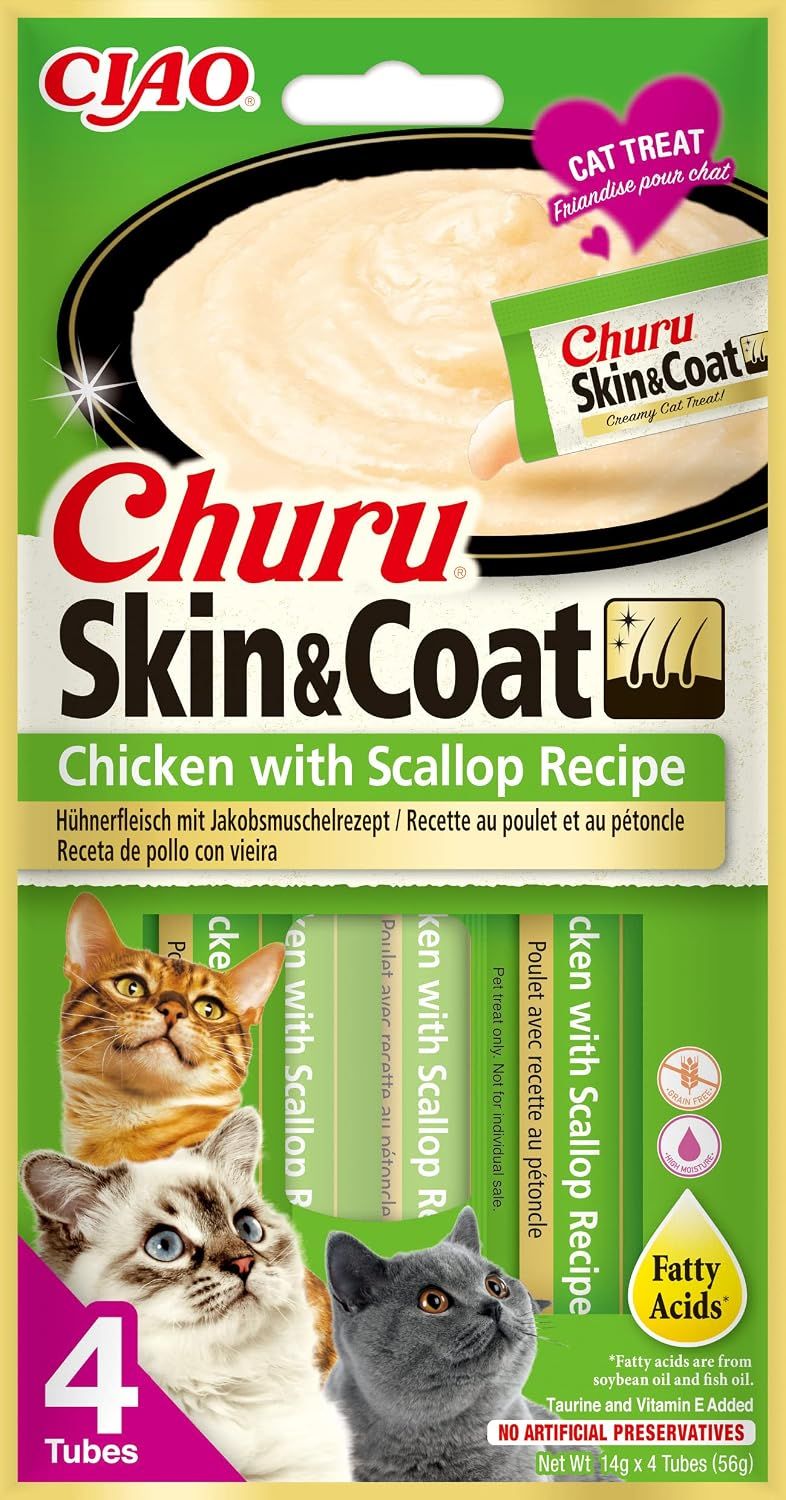 INABA Cat Churu Functional Skin & Coat Huhn + Jakobsmuscheln