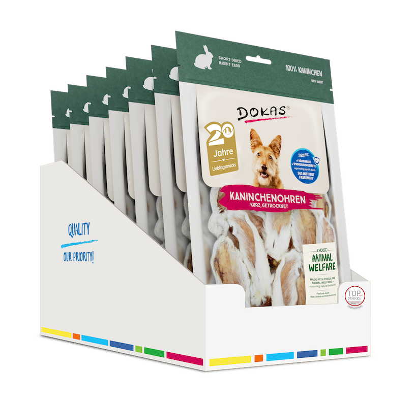 Dokas Kaninchenohren mit Fell getrocknet | 7 x 100 g