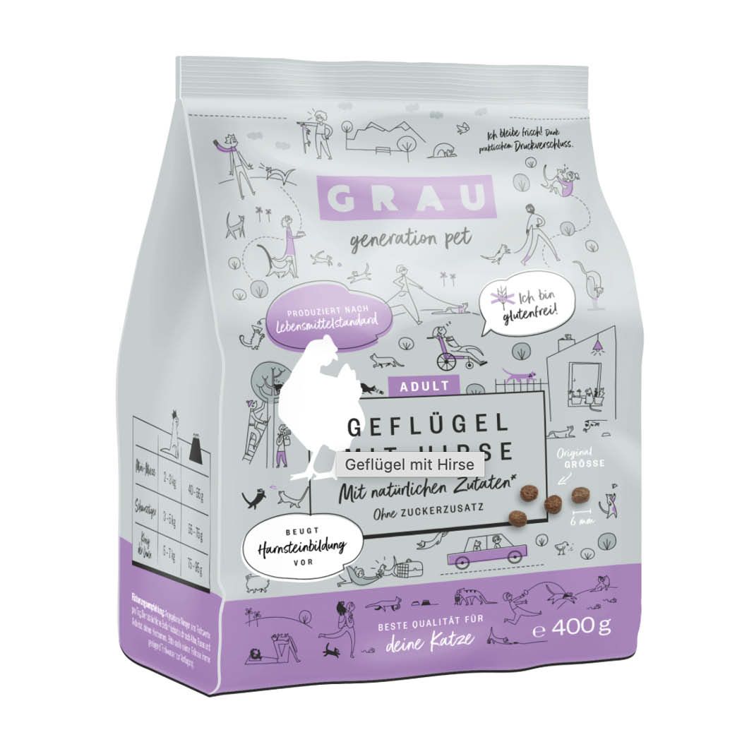 Grau Katze Geflügel mit Hirse | 400 g