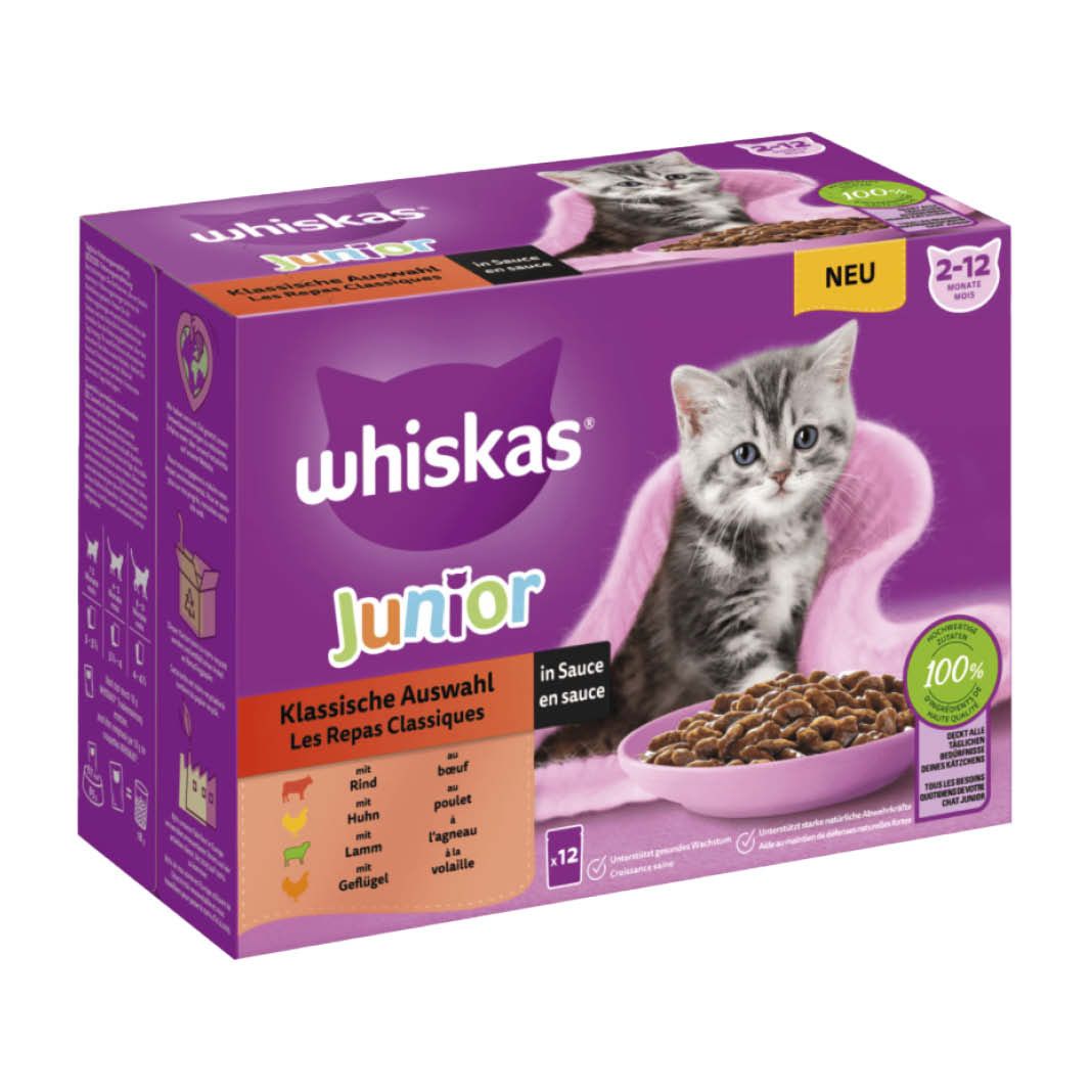 WHISKAS® Portionsbeutel Multipack Junior Klassische Auswahl in Sauce | 12 x 85 g