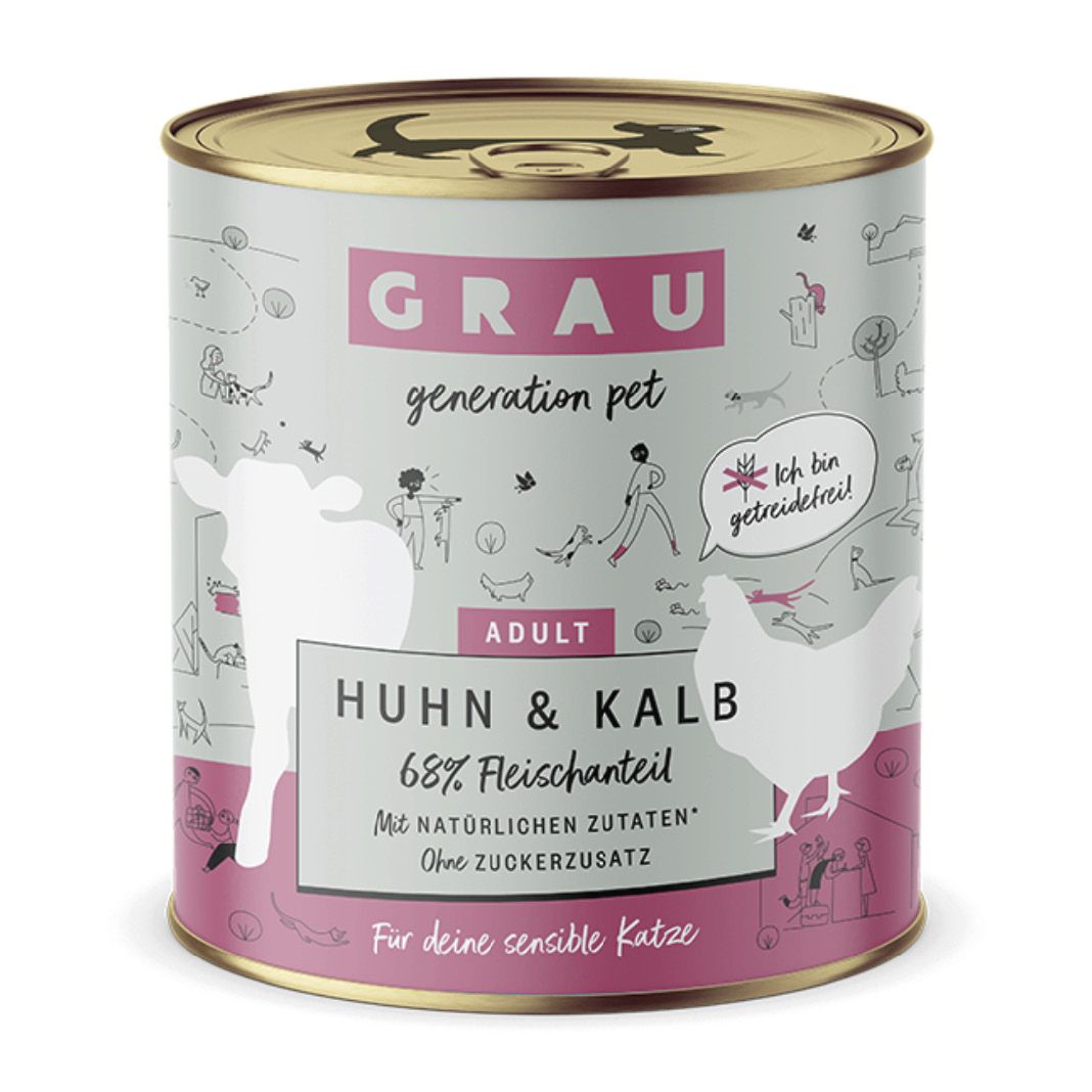 Grau Katze Huhn & Putenherzen | 6 x 800 g
