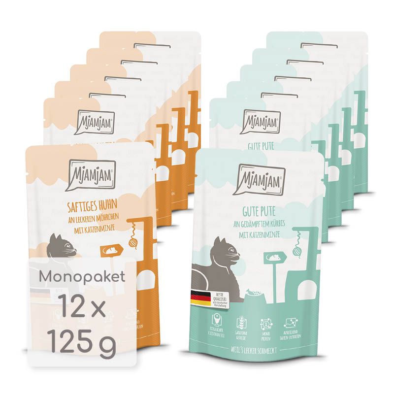 MjAMjAM Cat - Monopaket I - Huhn und Pute Pouch | 12 x 125 g