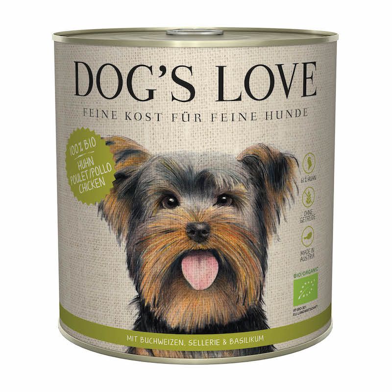 DOG'S LOVE Bio - Huhn mit Buchweizen, Sellerie & Basilikum | 6 x 800 g