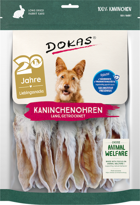 Dokas Kaninchenohren mit Fell getrocknet lang | 180 g