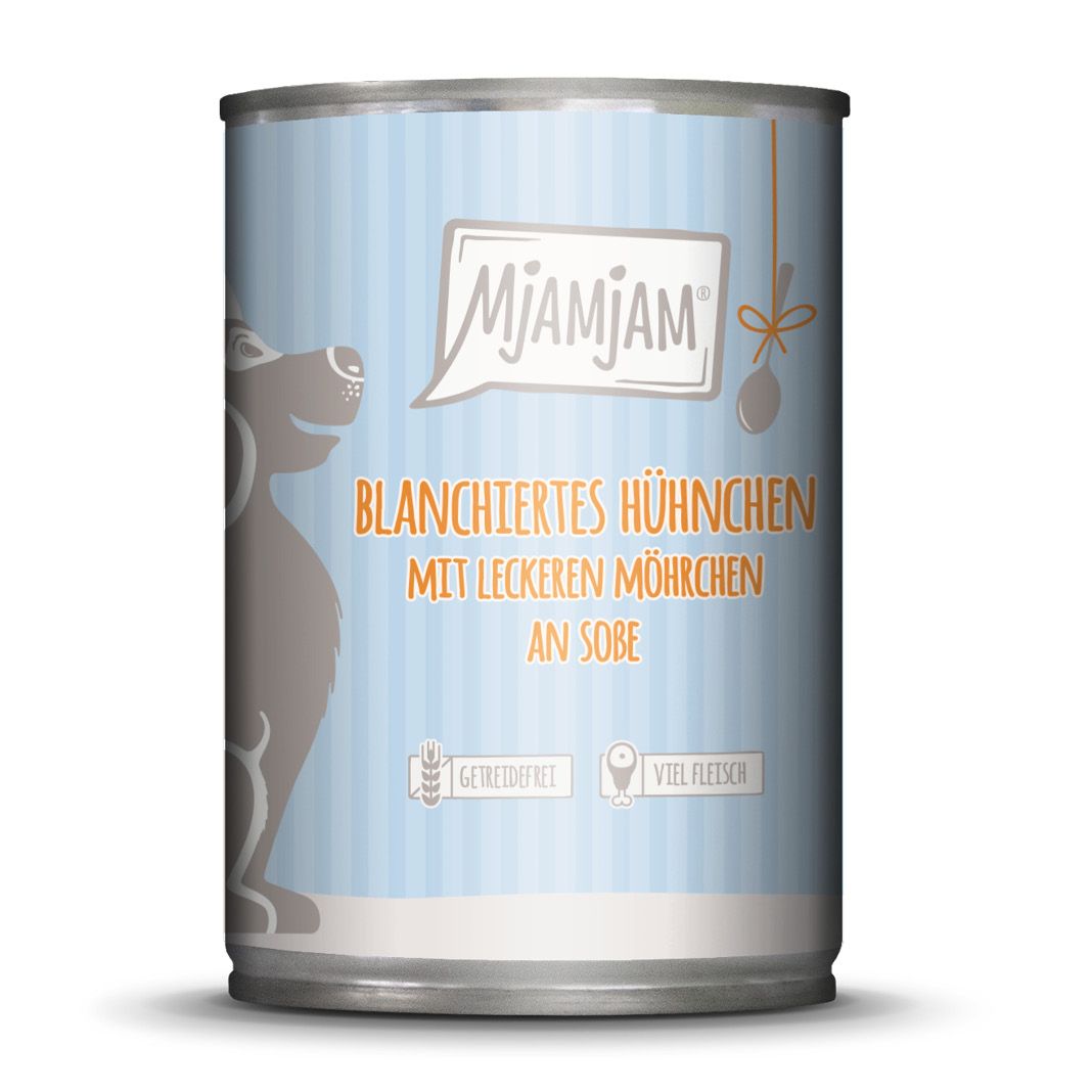 MjAMjAM Dog - Blanchiertes Hühnchen mit leckeren Möhrchen an Soße | 6 x 380 g