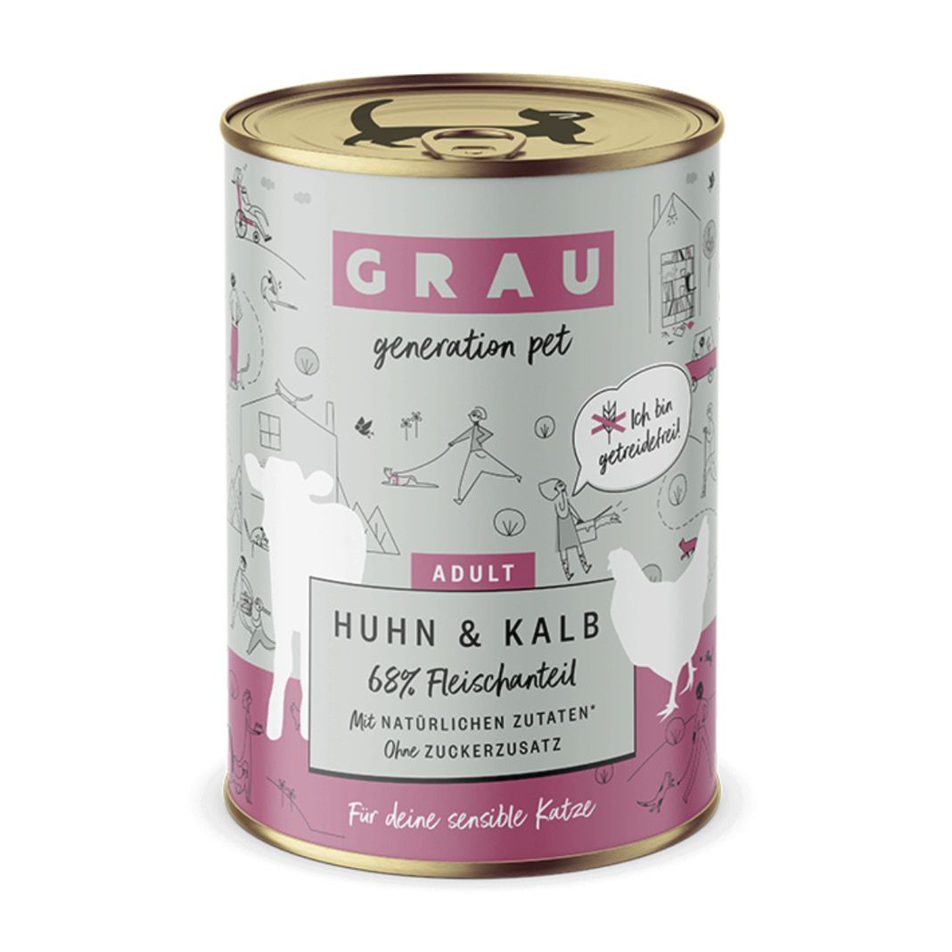 Grau Katze Huhn & Putenherzen | 6 x 800 g