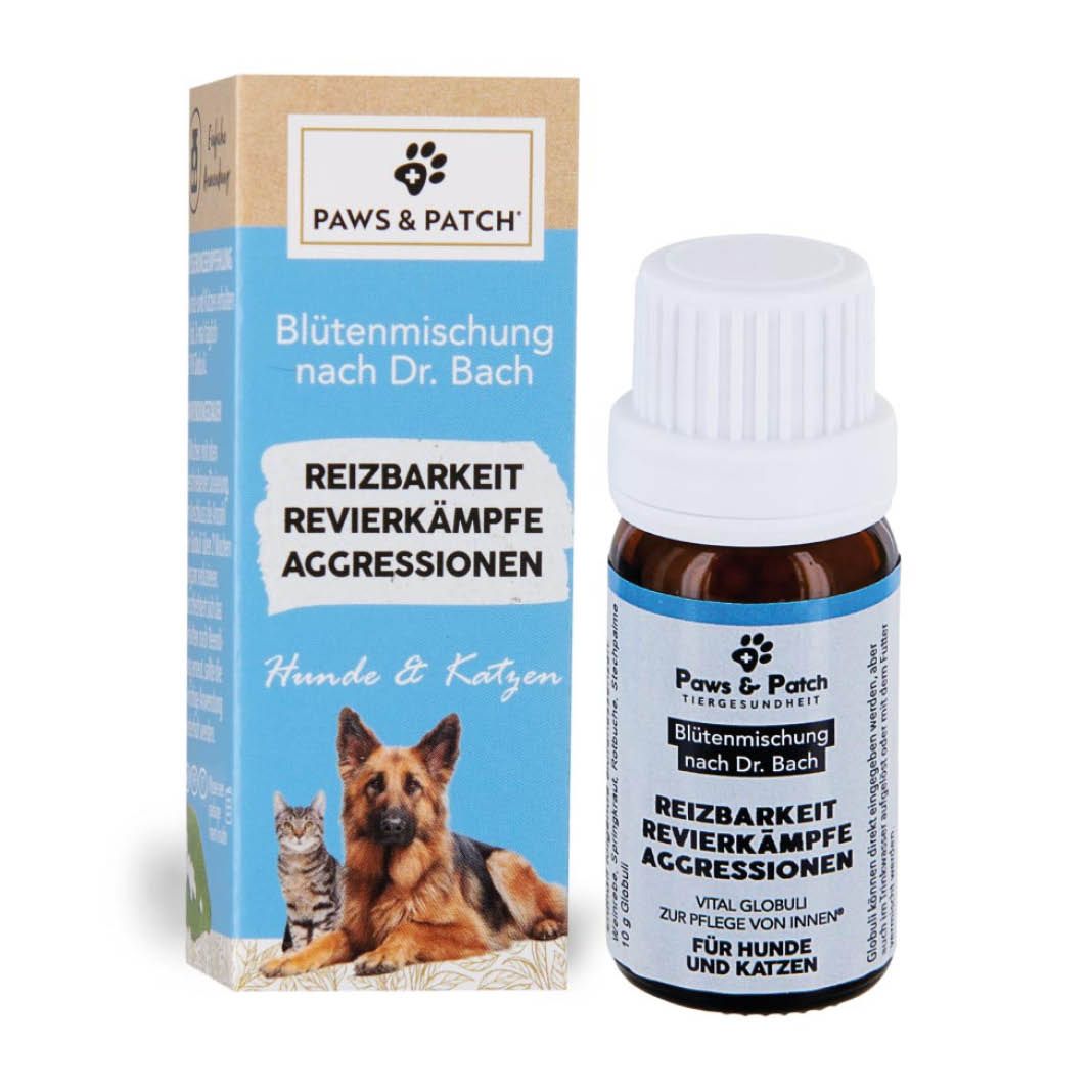 Paws & Patch Blütenmischung nach Dr. Bach - REIZBARKEIT REVIERKÄMPFE AGGRESSIONEN für Hunde und Katzen | 10 g