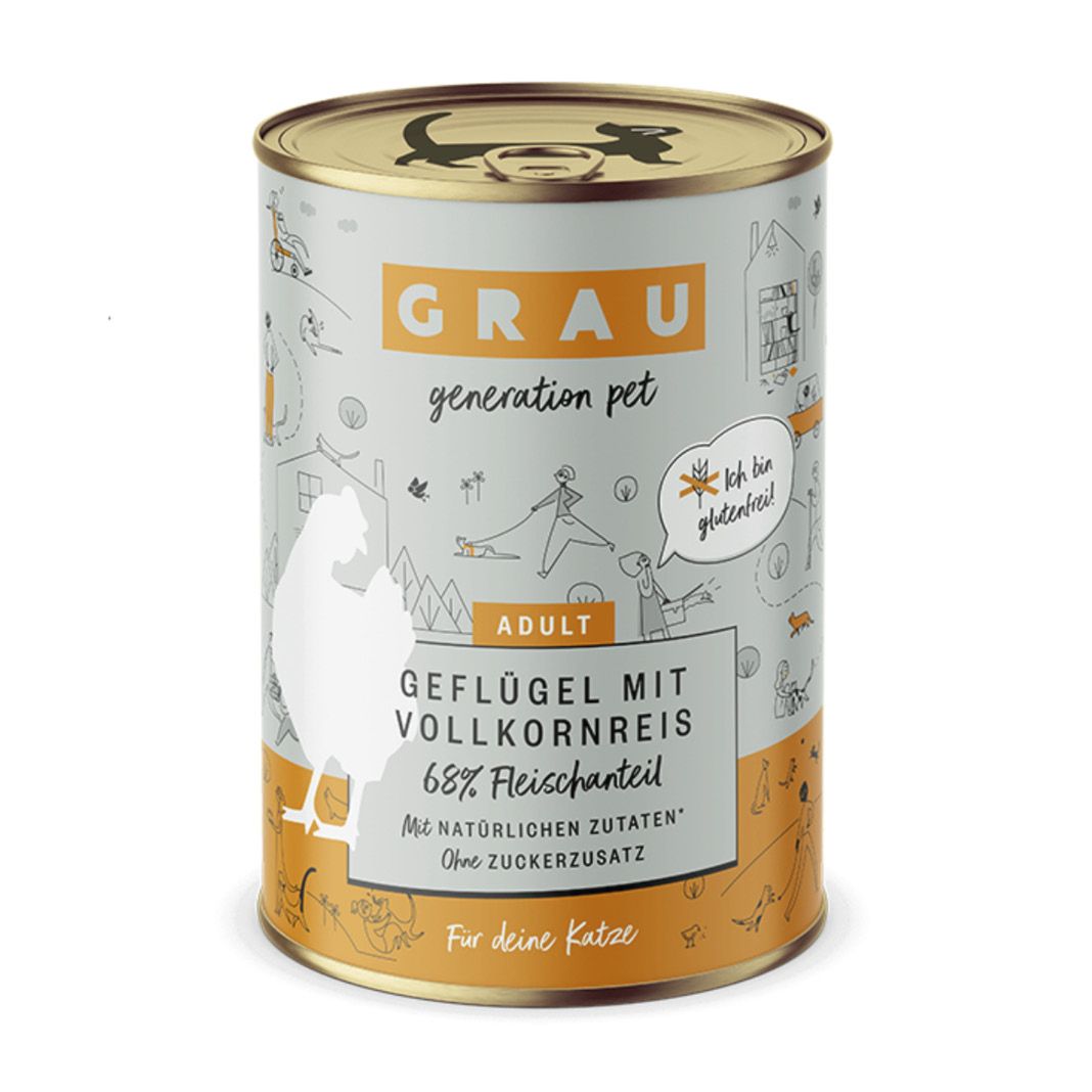Grau Katze Geflügel mit Vollkornreis | 6 x 400 g