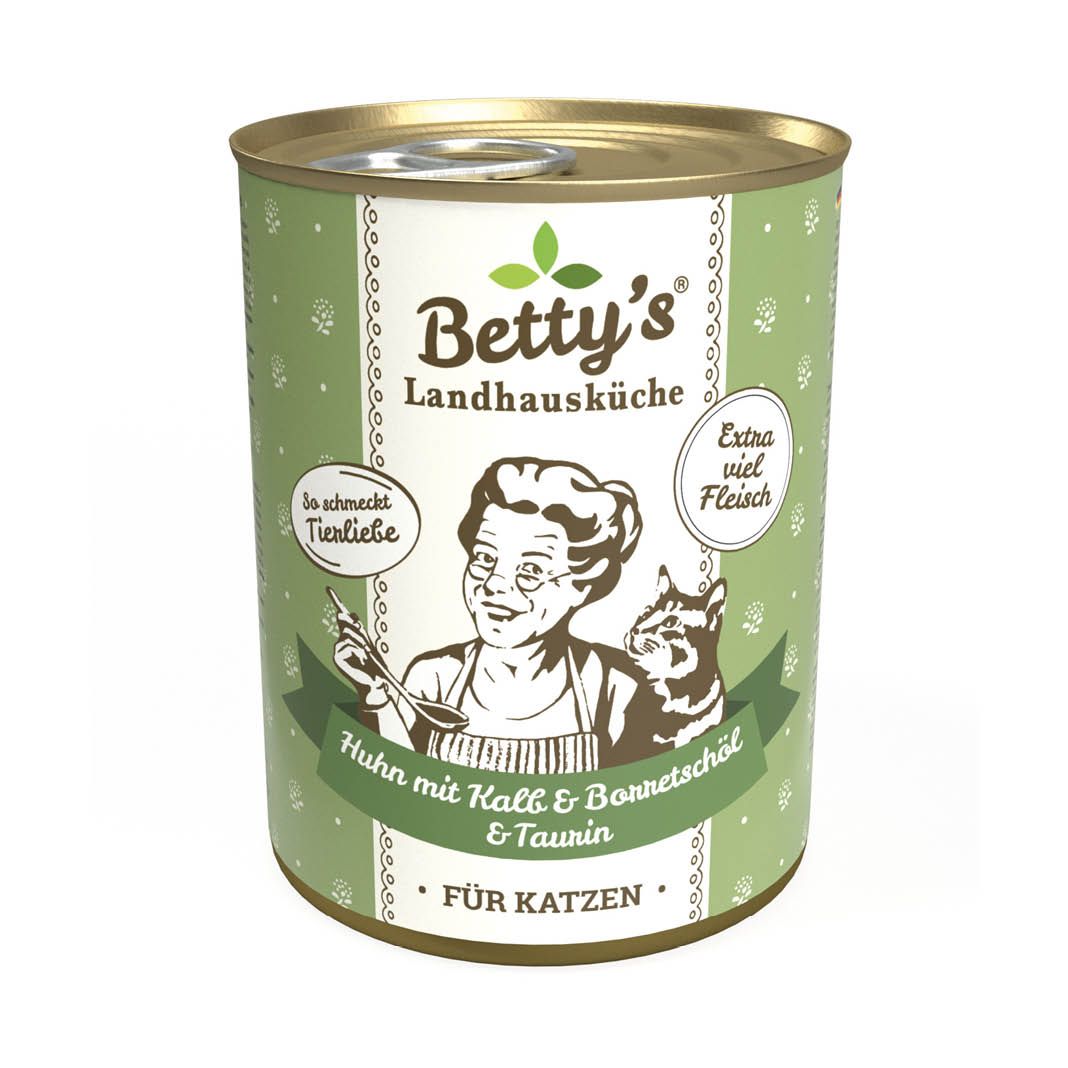 Betty's Landhausküche - Katze - Nassfutter - Huhn & Kalb mit Borretschöl | 6 x 400 g