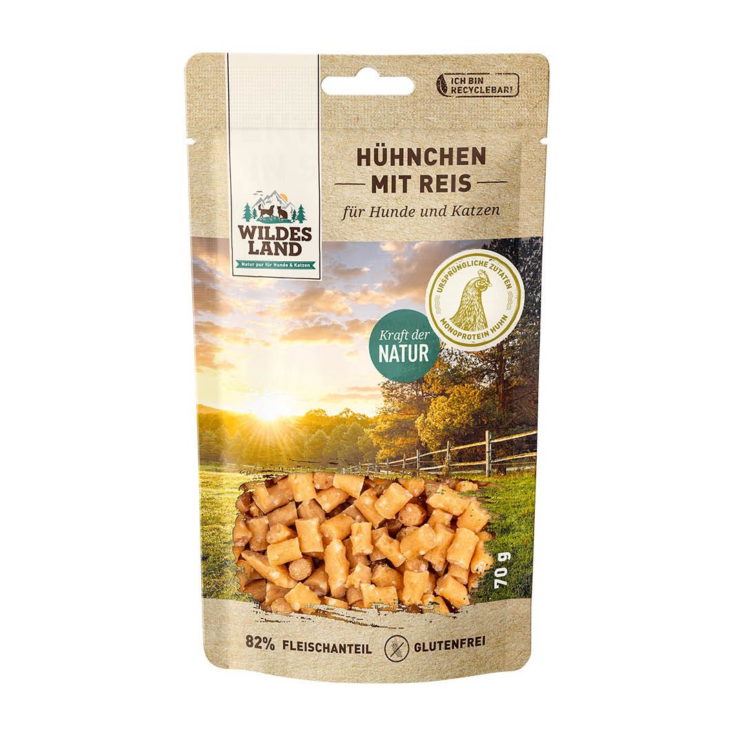 Wildes Land Cat - Fleischsnacks - Hühnchen mit Reis | 7 x 70 g