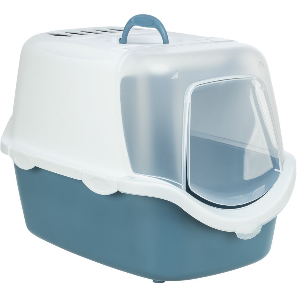 TRIXIE Katzentoilette Vico Open Top, mit Haube, blau/weiß | 40 × 40 × 56 cm