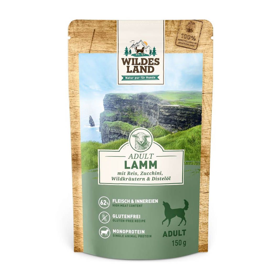 Wildes Land Classic Adult - Lamm mit Reis, Zucchini, Wildkräutern und Distelöl - Pouch | 8 x 150 g