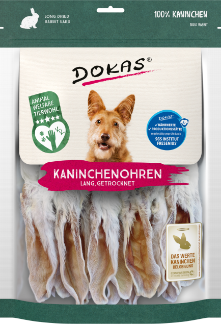 Dokas Kaninchenohren mit Fell getrocknet lang | 180 g