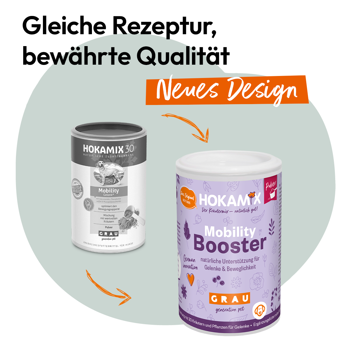 Grau Hund Hokamix30 Mobility Pulver | 150 g