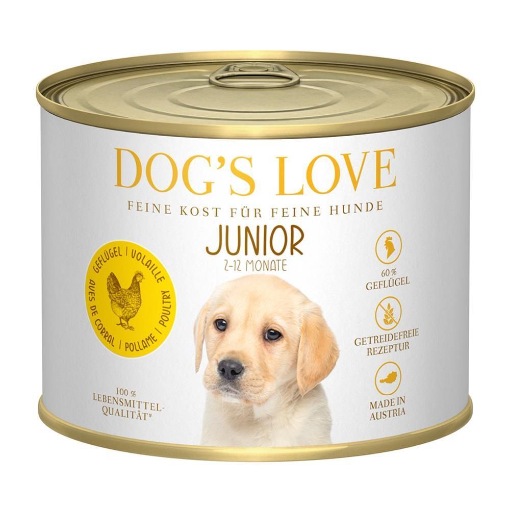 DOG'S LOVE Junior - Geflügel mit Zucchini & Apfel | 6 x 200 g