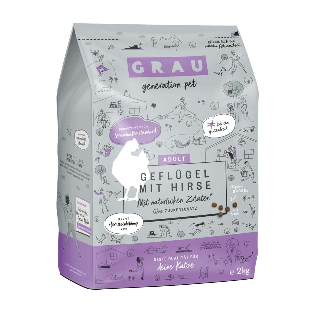 Grau Katze Geflügel mit Hirse | 2 kg