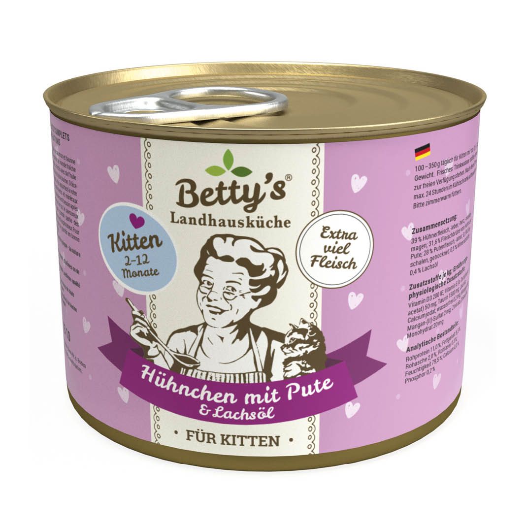 Betty's Landhausküche - Katze - Nassfutter - Kitten Hühnchen & Pute | 6 x 200 g