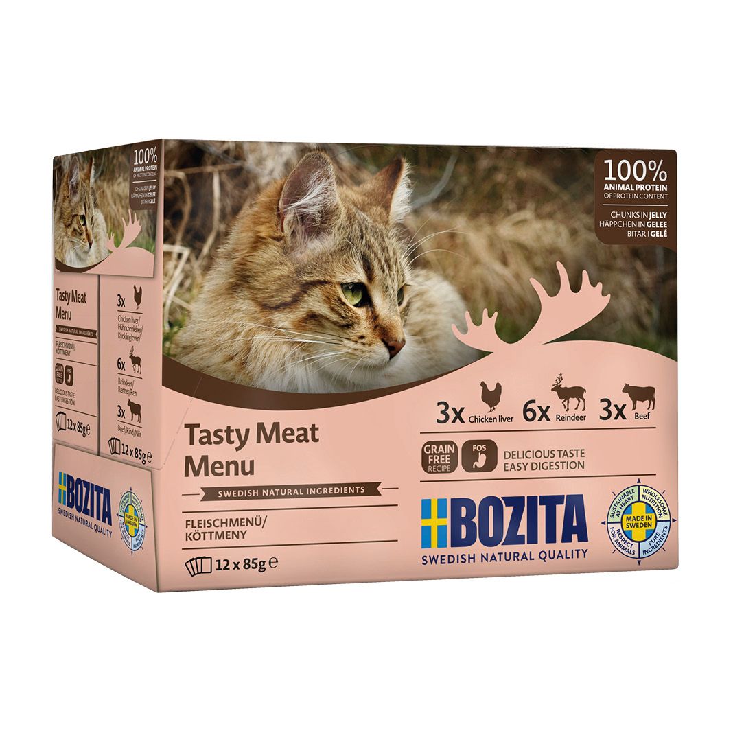 Bozita Cat Pouch Multipack Häppchen in Gelee Fleisch-Menü | 12 x 85 g