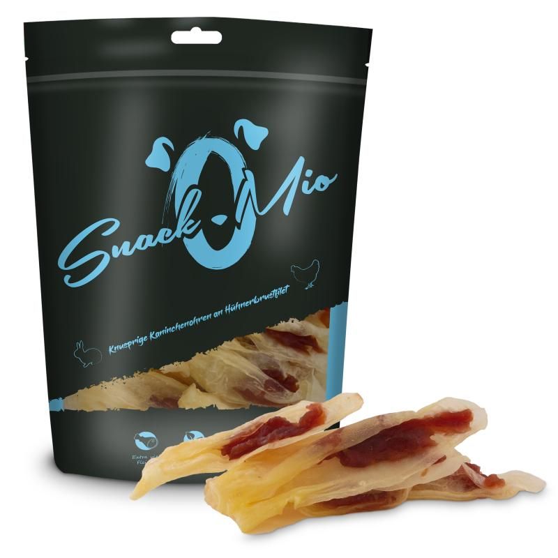 SnackOMio Hundesnack Knusprige Kaninchenohren an Hühnerbrustfilet | 70 g