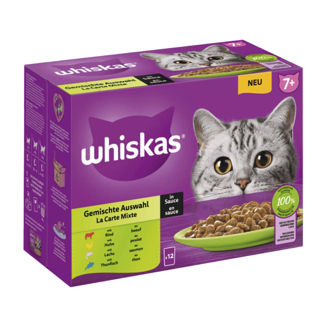 WHISKAS® Portionsbeutel Multipack 7+ Gemischte Auswahl in Sauce | 12 x 85 g