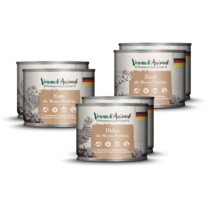 Venandi Animal - Probierpaket I - 2 x Huhn, 2 x Pute, 2 x Rind | 6 x 200 g