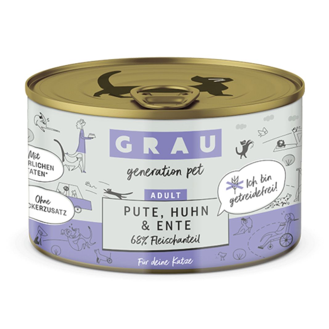 Grau Katze Pute, Huhn & Ente | 6 x 200 g