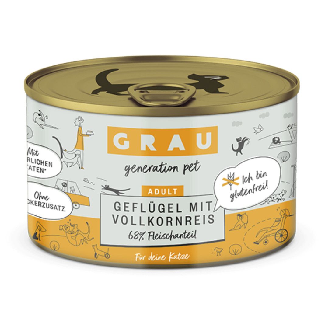 Grau Katze Huhn & Putenherzen | 6 x 800 g