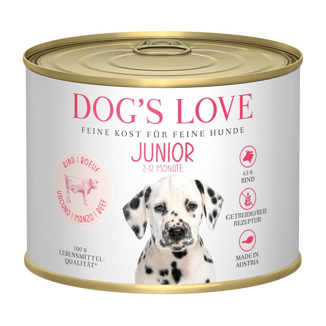 DOG'S LOVE Junior - Rind mit Karotte & Salbei | 6 x 200 g