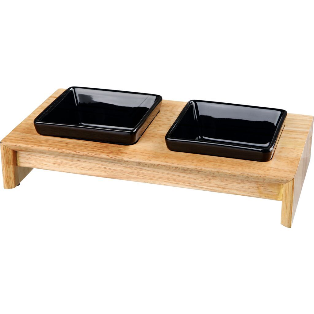 TRIXIE Napf-Set, Keramik/Holz, schwarz/hellbraun