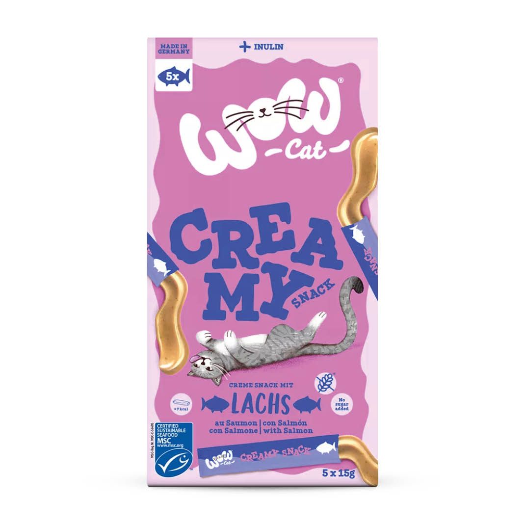 WOW Cat Creamy Snack mit Lachs (11 x 5 =) | 55 x 15 g