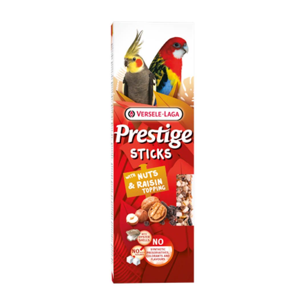 Versele Laga Prestige Sticks Großsittiche mit Nüssen & Rosinentopping - 2 Stück | 140 g