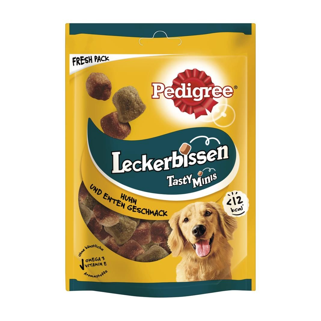 PEDIGREE® Leckerbissen Tasty Minis Portionsbeutel mit Huhn und Enten Geschmack