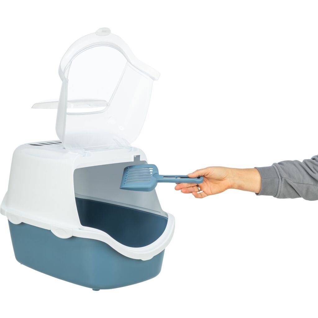 TRIXIE Katzentoilette Vico Open Top, mit Haube, blau/weiß | 40 × 40 × 56 cm
