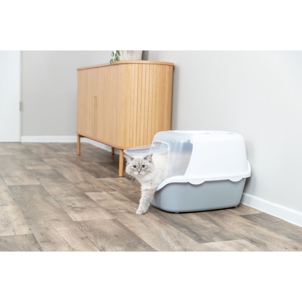 TRIXIE Katzentoilette Vico Open Top, mit Haube, hellgrau/weiß | 40 × 40 × 56 cm