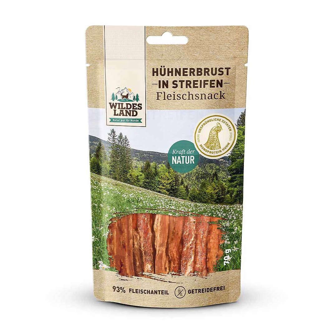 Wildes Land Fleischsnacks - Hühnerbrust in Streifen | 7 x 70 g