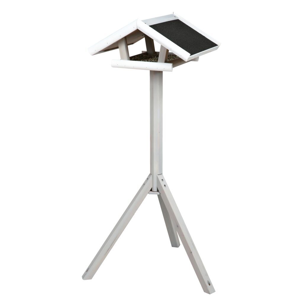 TRIXIE natura Futterhaus mit Ständer, Kiefernholz, grau/weiß | 46 x 22 x 44 cm