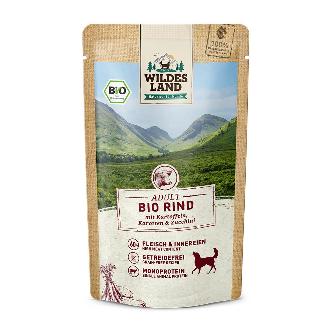 Wildes Land BIO Adult - Rind mit Kartoffeln, Karotten & Zucchini - Pouch | 10 x 125 g