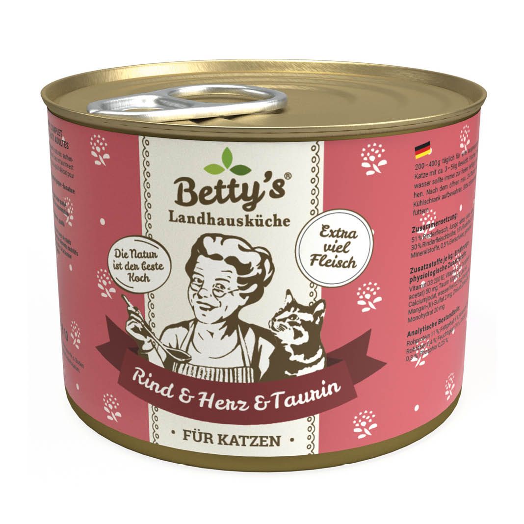 Betty's Landhausküche - Katze - Nassfutter - Rind & Herz | 6 x 200 g