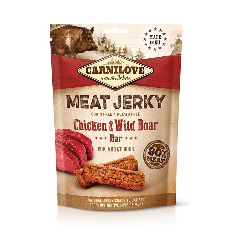 Carnilove Dog - Meat Jerky - Huhn- und Wildschwein-Proteinriegel | 12 x 100 g