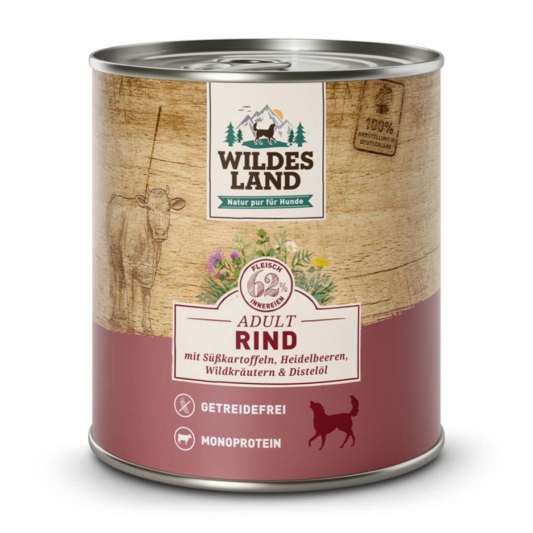 Wildes Land Classic Adult - Rind mit Süßkartoffeln, Heidelbeeren, Wildkräutern und Distelöl | 6 x 800 g