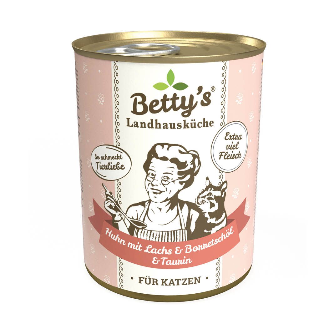 Betty's Landhausküche - Katze - Nassfutter - Huhn & Lachs mit Borretschöl | 6 x 400 g