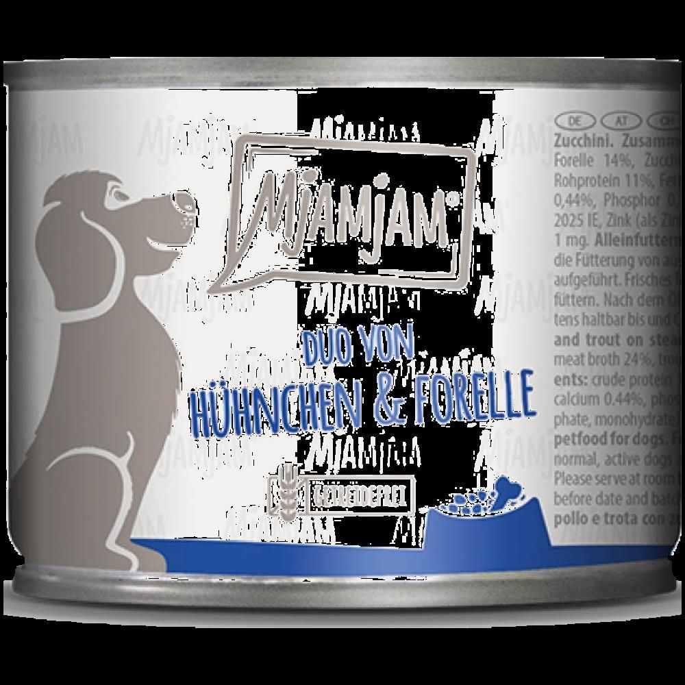 MjAMjAM Dog - DUO von saftigem Hühnchen & Forelle an gedämpfter Zucchini | 6 x 200 g