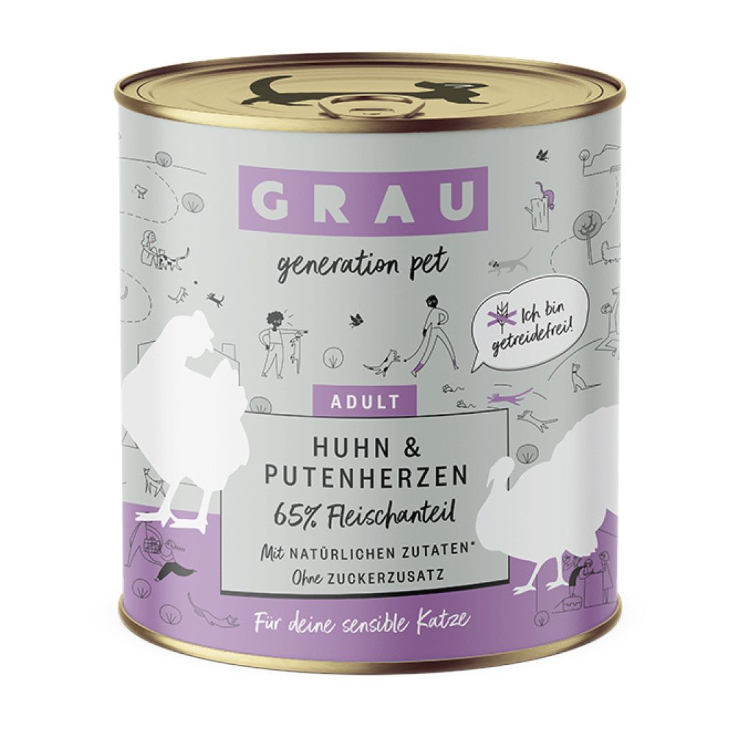 Grau Katze Huhn & Putenherzen | 6 x 800 g