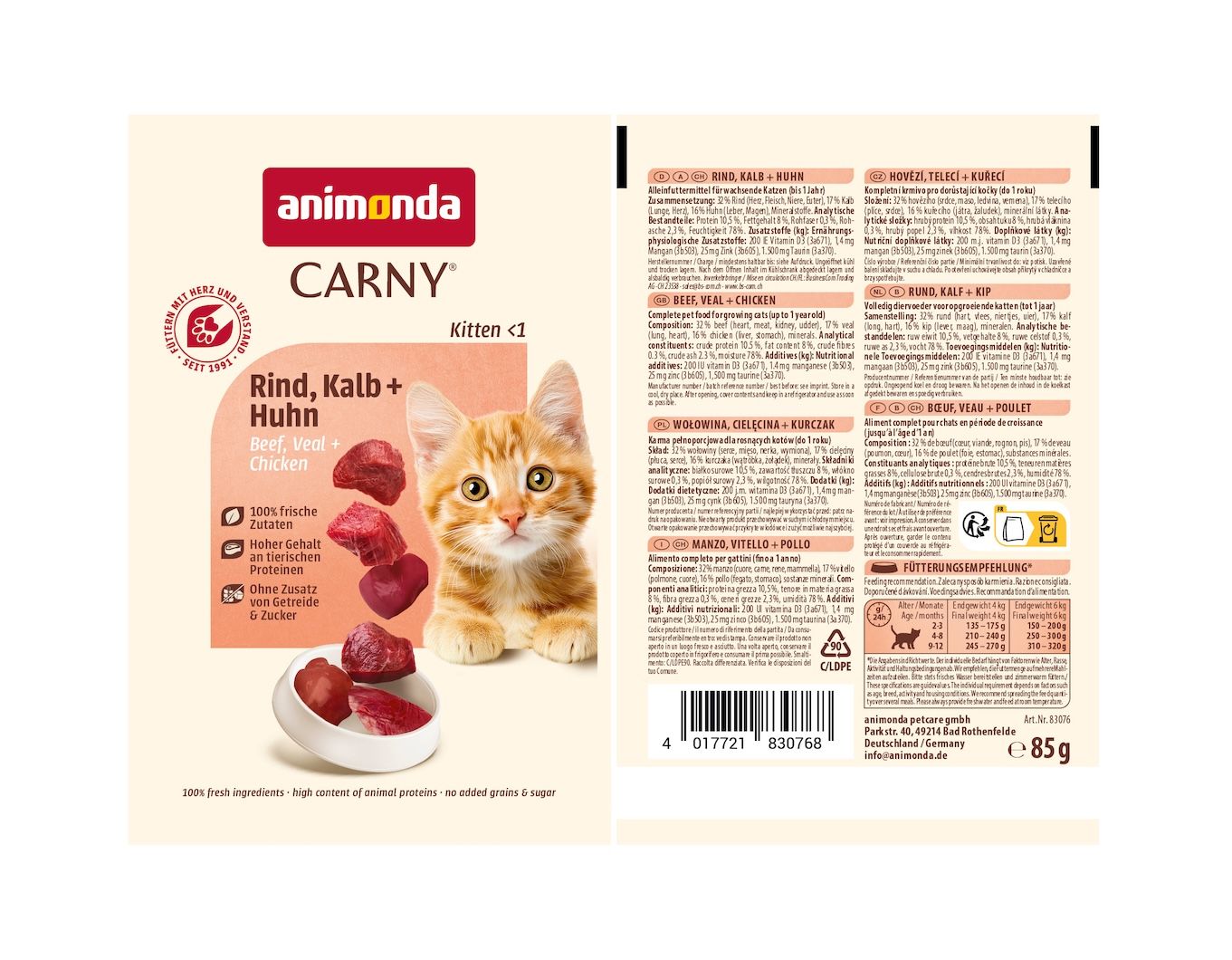 animonda Carny - Pouch - Kitten - Rind, Kalb + Huhn | 12 x 85 g