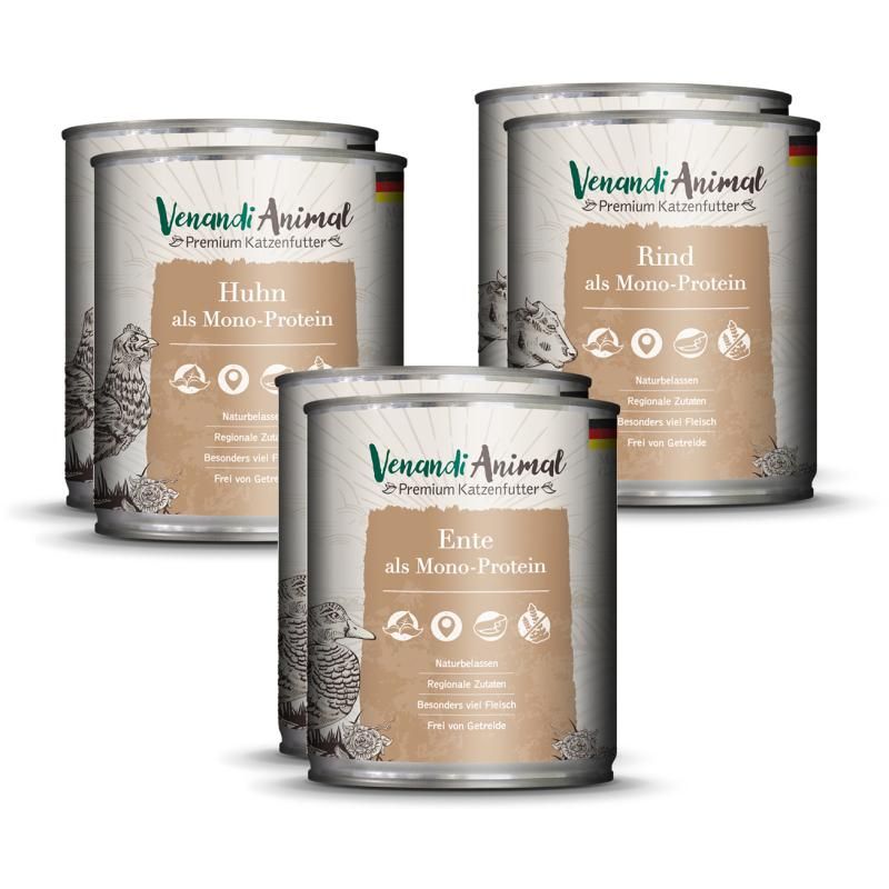 Venandi Animal - Probierpaket I - Huhn, Ente, Rind | 6 x 800 g